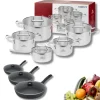 GERLACH AMBIENTE Komplet Garnki z pokrywkami 10 el + Patelnie Granitex 20, 24, 28 cm z pokrywkami / stal nierdzewna / indukcja