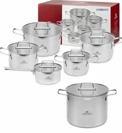 GERLACH AMBIENTE Komplet Garnki z pokrywkami 10 el + Garnek Ambiente 7 l / stal nierdzewna / indukcja