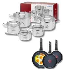 GERLACH AMBIENTE Komplet Garnki z pokrywkami 10 el + Patelnie Ambiente ThermoCoat 20, 24, 28 cm / stal nierdzewna / indukcja