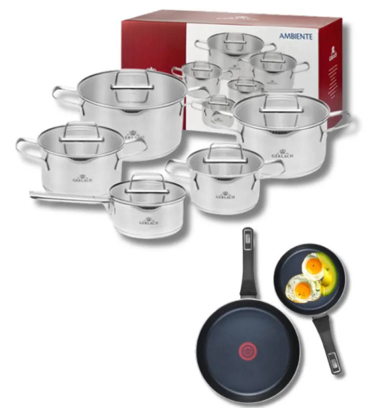 GERLACH AMBIENTE Komplet Garnki z pokrywkami 10 el + Patelnie Ambiente ThermoCoat 20, 28 cm / stal nierdzewna / indukcja