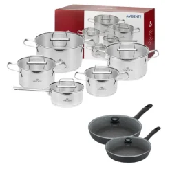 GERLACH AMBIENTE Komplet Garnki z pokrywkami 10 el + Patelnie Granitex 20, 28 cm +pokrywki uniwersalne / stal nierdzewna / indukcja