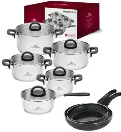 GERLACH AMBIENTE PLUS Komplet Garnki z pokrywkami 10 el + Patelnie Initial 24, 28 cm / stal nierdzewna / indukcja