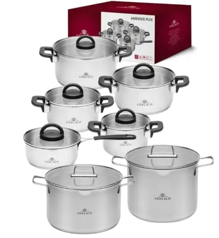 GERLACH AMBIENTE PLUS Komplet Garnki z pokrywkami 10 el + Garnki Gerlach Ambiente 7 l i 10 l / stal nierdzewna 18/10