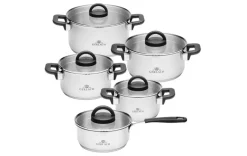 GERLACH AMBIENTE PLUS Komplet Garnki z pokrywkami 10 el - stal nierdzewna 18/10 + Patelnia Gerlach Ambiente ThermoCoat 20, 24, 28 cm + Patelnia naleśnikowa 26 cm