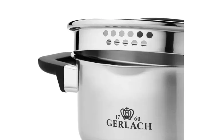 GERLACH AMBIENTE PLUS Komplet Garnki z pokrywkami 10 el - stal nierdzewna 18/10 + Patelnia Granitex 20, 24, 28 cm + Patelnia naleśnikowa 26 cm