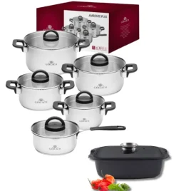 GERLACH AMBIENTE PLUS Komplet Garnki z pokrywkami 10 el - stal nierdzewna 18/10 + Brytfanna Granitex