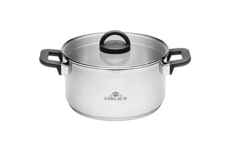 GERLACH AMBIENTE PLUS Komplet Garnki z pokrywkami 10 el - stal nierdzewna 18/10 + Patelnia Gerlach Ambiente ThermoCoat 20, 24, 28 cm + pokrywki szklane