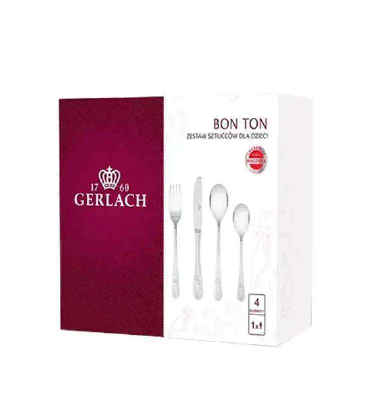 GERLACH BON TON KOTKI Sztućce dla dzieci 4 elementy w pudełku / połysk