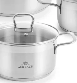 GERLACH BRAVA Komplet Garnki z pokrywkami 8 el + patelnie Gerlach Initial 20, 24, 28 cm + patelnia naleśnikowa 26 cm + Brytfanna