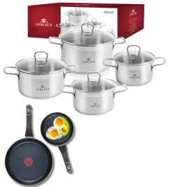 GERLACH BRAVA Komplet Garnki z pokrywkami 8 el + patelnie Gerlach Ambiente 28, 20 cm