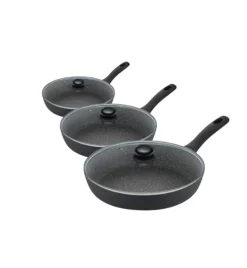 GERLACH BRAVA Komplet Garnki z pokrywkami 8 el + patelnie Gerlach Granitex 20, 24, 28 cm + pokrywki szklane