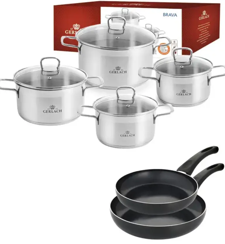GERLACH BRAVA Komplet Garnki z pokrywkami 8 el + patelnie Gerlach Initial 24, 28 cm