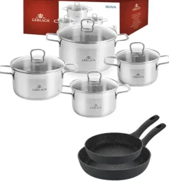 GERLACH BRAVA Komplet Garnki z pokrywkami 8 el + patelnie Gerlach Granitex 20, 28 cm