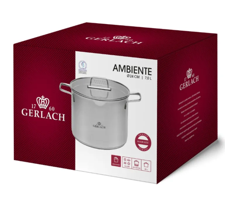 GERLACH BRAVA Komplet Garnki z pokrywkami 8 el + garnek 7 l Gerlach Ambiente