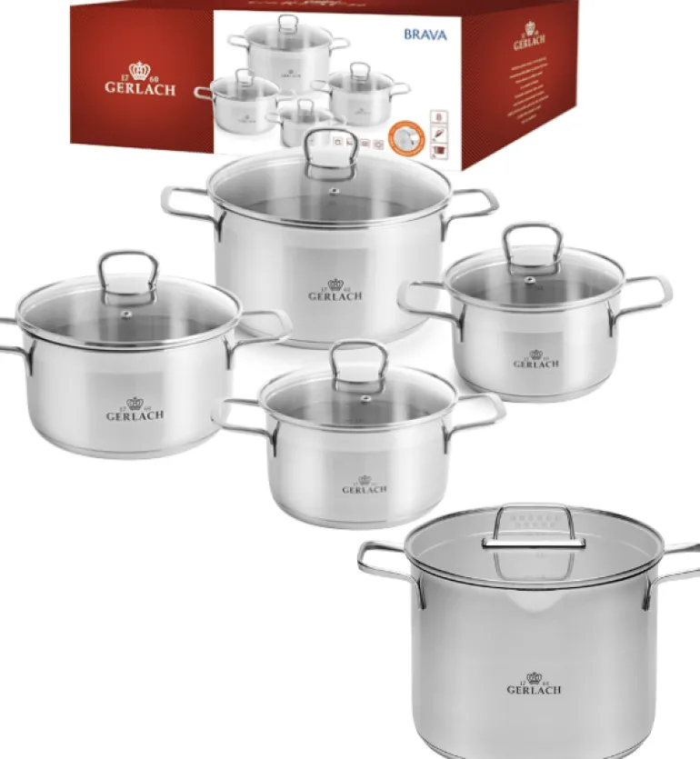 GERLACH BRAVA Komplet Garnki z pokrywkami 8 el + garnek 7 l Gerlach Ambiente