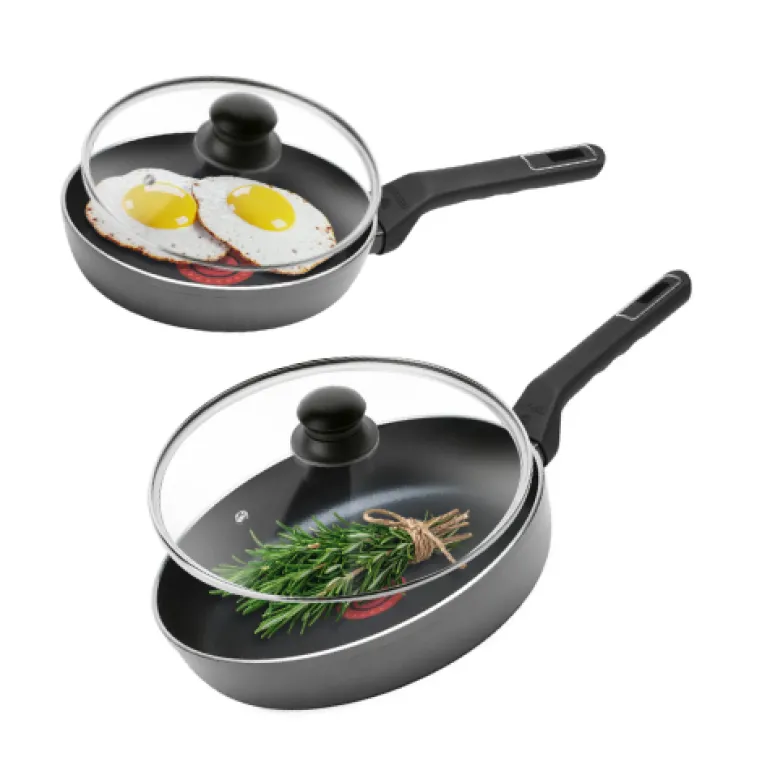 GERLACH BRAVA Komplet Garnki z pokrywkami 8 el + patelnie Gerlach Ambiente 28, 20 cm + pokrywki szklane