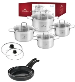 GERLACH BRAVA Komplet Garnki z pokrywkami 8 el + patelnie Gerlach Initial 24, 28 cm + pokrywki