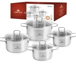 GERLACH BRAVA Komplet Garnki z pokrywkami 8 el + patelnie Gerlach Harmony Classic 20, 24, 28 cm
