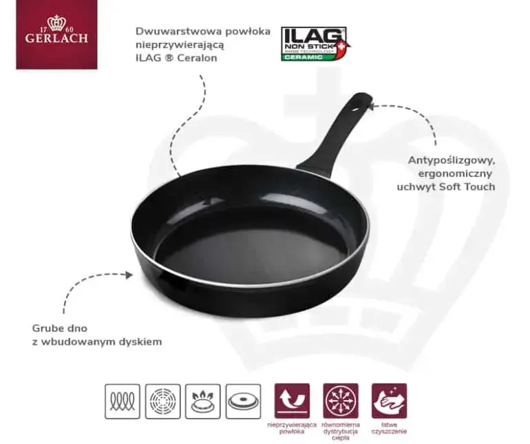 GERLACH BRAVA Komplet Garnki z pokrywkami 8 el + patelnie Gerlach Harmony Classic 28, 20 cm