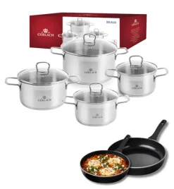 GERLACH BRAVA Komplet Garnki z pokrywkami 8 el + patelnie Gerlach Harmony Classic 28, 20 cm