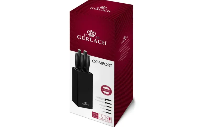 GERLACH COMFORT 985 Zestaw 5 noży w bloku czarnym / antypoślizgowa rękojeść