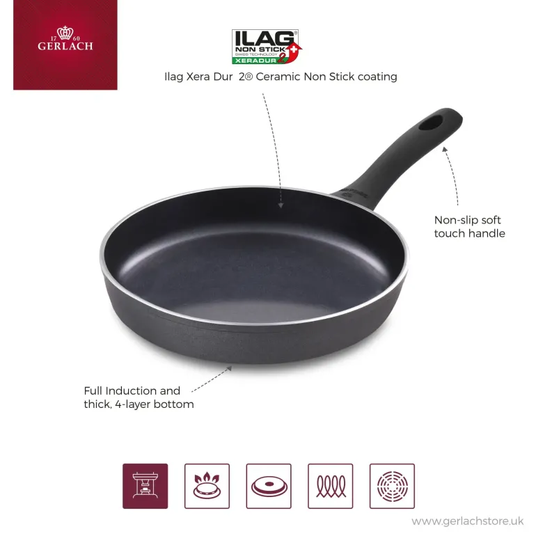 GERLACH CONTRAST PROCOAT Patelnia 28 cm z powłoką ceramiczną XERA DUR non-stick + pokrywka uniwersalna