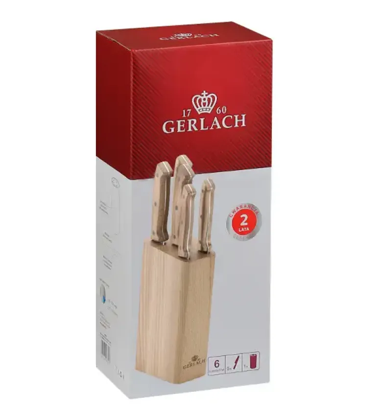 GERLACH COUNTRY 959A Komplet 5 noży w bloku + ostrzałka 3w1 uni czerwona