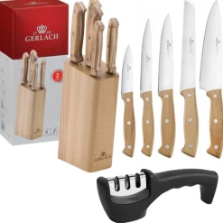 GERLACH COUNTRY 959A Komplet 5 noży w bloku + ostrzałka 3w1 uni czarna