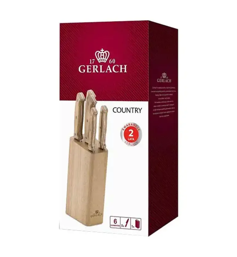 GERLACH COUNTRY Komplet 5 noży w bloku / 6 el / drewniana rękojeść