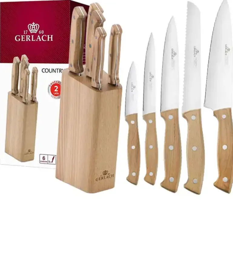 GERLACH COUNTRY Komplet 5 noży w bloku / 6 el / drewniana rękojeść