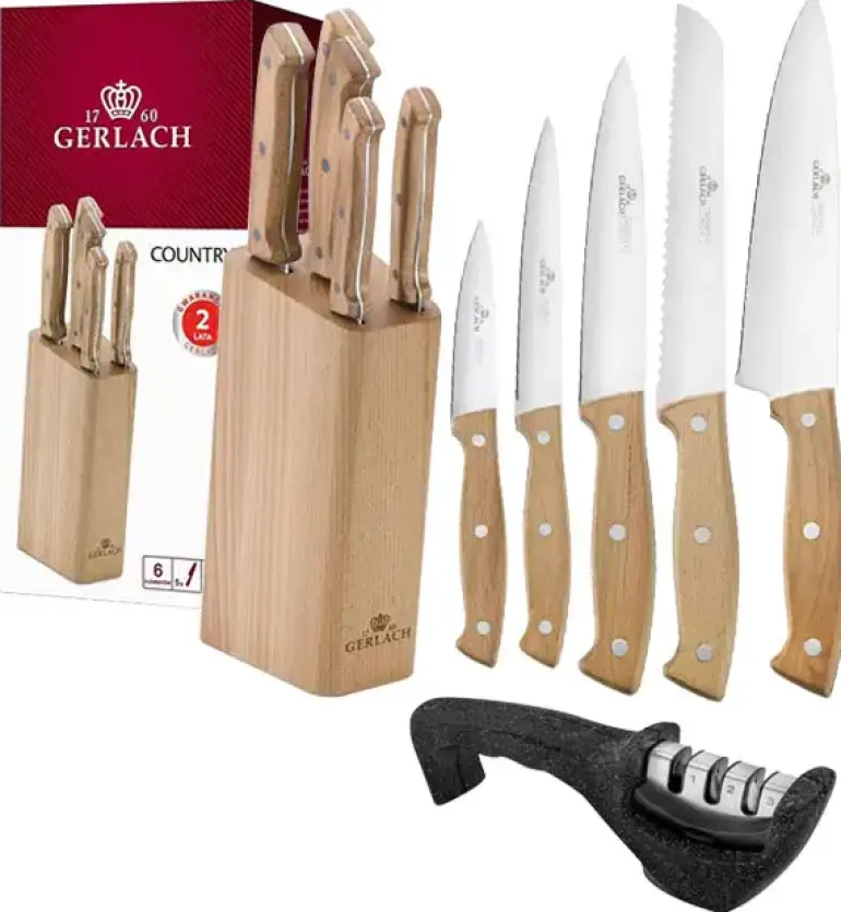 GERLACH COUNTRY Komplet 5 noży w bloku+ ostrzałka 3w1