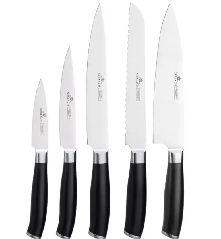 GERLACH DECO BLACK Komplet 5 noży w bloku + ostrzałka 3w1+ nożyce drewniane do drobiu