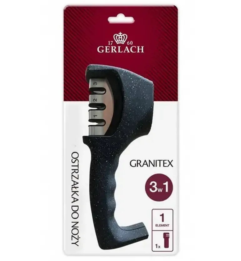 GERLACH DECO BLACK Komplet 5 noży w bloku + ostrzałka 3w1+ nożyce drewniane do drobiu