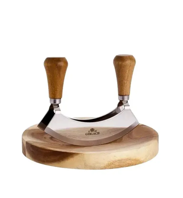 GERLACH DECO BLACK Komplet 5 noży w bloku + Natur Tasak do ziół z deską + Deska Natur 30 x 24 cm