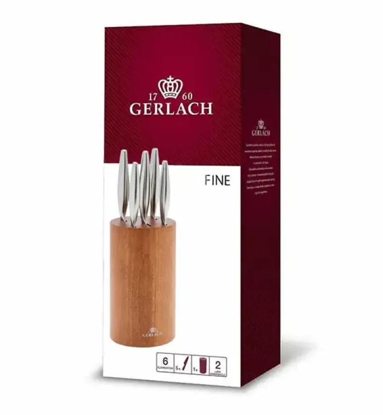 GERLACH FINE Komplet 5 noży w bloku + komplet desek dębowych