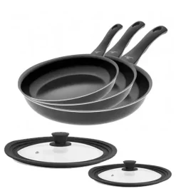 GERLACH FIRST Komplet patelni 20, 24, 28 cm / dwuwarstwowa powłoka ceramiczna + pokrywki silikonowe uniwersalne