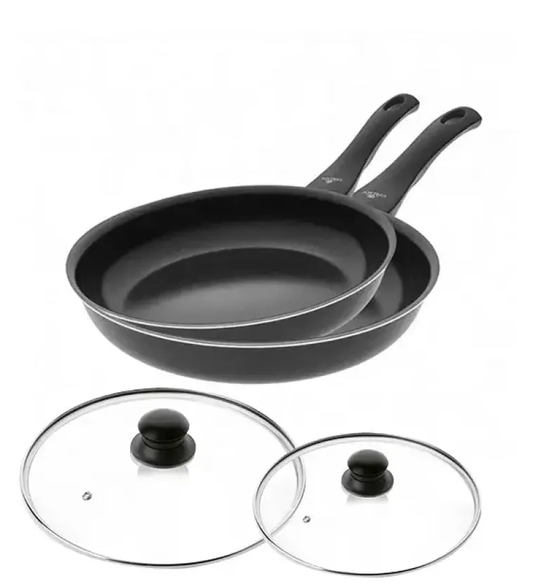 GERLACH FIRST Komplet patelni 20, 28 cm / dwuwarstwowa powłoka ceramiczna + pokrywki uniwersalne 20, 28 cm