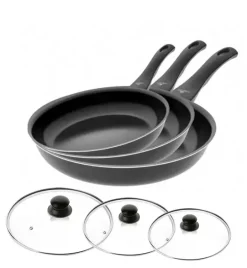 GERLACH FIRST Komplet patelni 20, 24, 28 cm / dwuwarstwowa powłoka ceramiczna + pokrywki uniwersalne