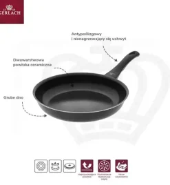 GERLACH FIRST Patelnia 24 cm + pokrywka uniwersalna szklana 24 cm | dwuwarstwowa powłoka ceramiczna