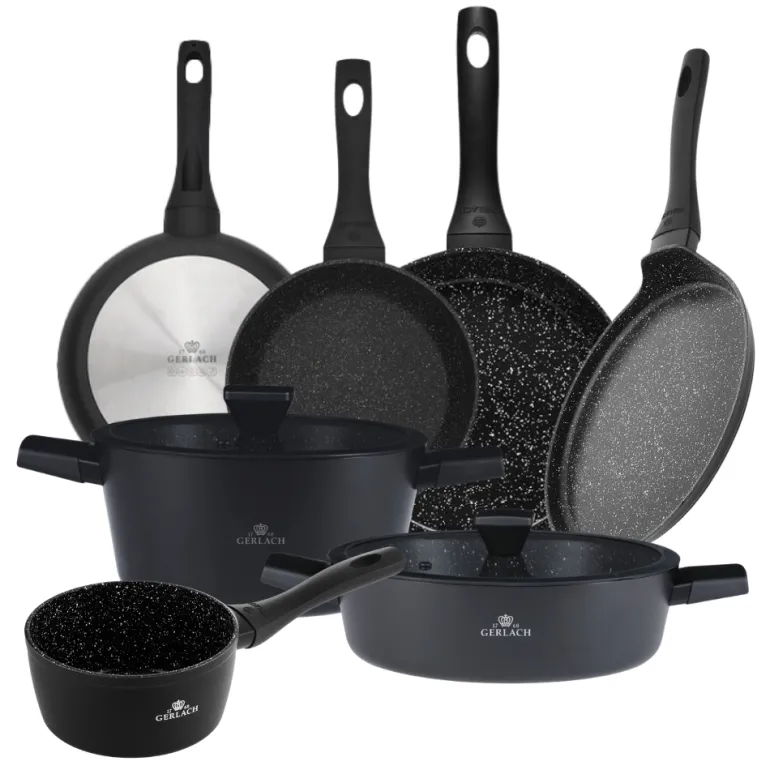 GERLACH GRANITEX Komplet 2 garnki + rondel + 3 patelnie + naleśnikowa / indukcja