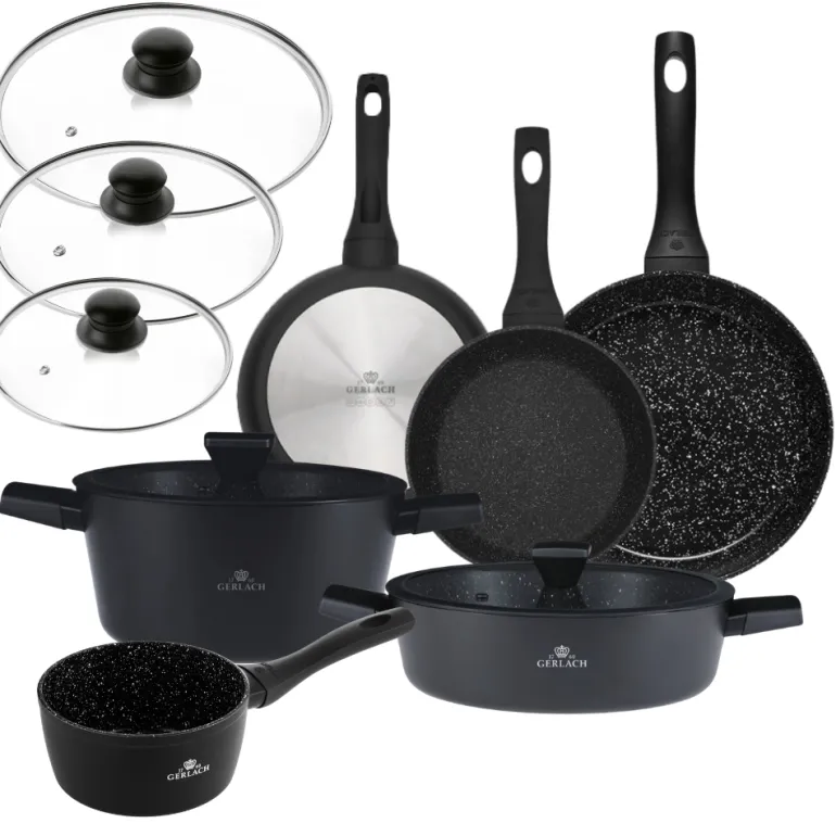 GERLACH GRANITEX Komplet 2 garnki + rondel + 3 patelnie z pokrywkami uni / indukcja
