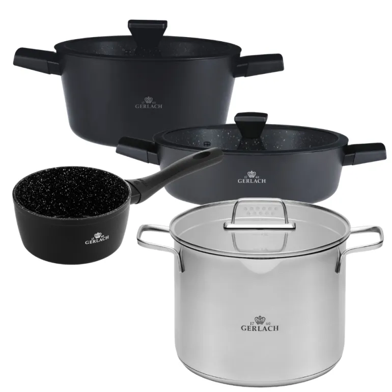 GERLACH GRANITEX Komplet 2 garnki z pokrywkami + rondel + garnek 7 L / indukcja