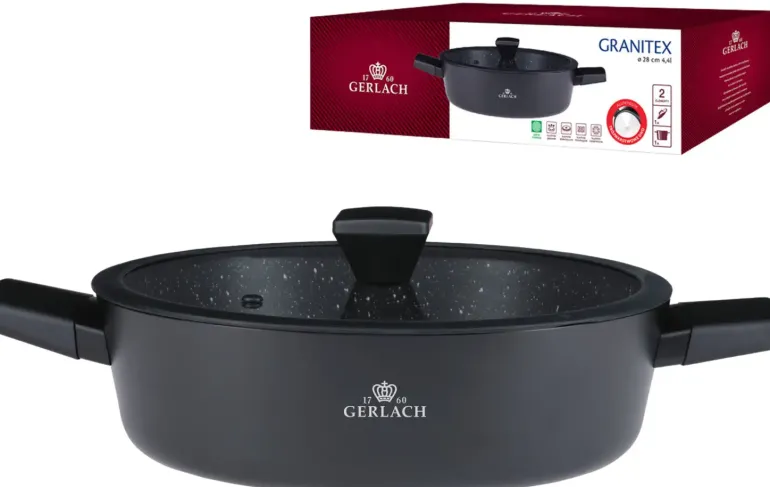 GERLACH GRANITEX Komplet garnki 24, 28 cm + rondel 16 cm powłoka ILAG XERA DUR 2 / indukcja