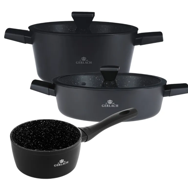 GERLACH GRANITEX Komplet garnki 24, 28 cm + rondel 16 cm powłoka ILAG XERA DUR 2 / indukcja