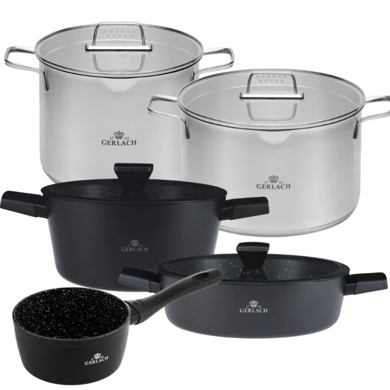 GERLACH GRANITEX Komplet 2 garnki z pokrywkami + rondel + garnki 7, 10 L / indukcja