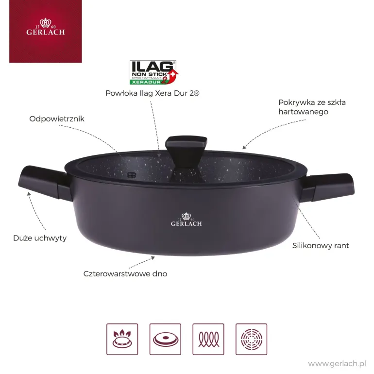 GERLACH GRANITEX Komplet garnki 24, 28 cm powłoka ILAG XERA DUR 2 / indukcja