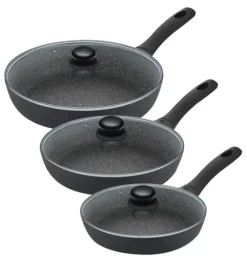 GERLACH GRANITEX Zestaw patelni z powłoką ceramiczną ILAG XERA DUR 2, 20, 24, 28 cm z pokrywkami / 6 elementów / aluminium
