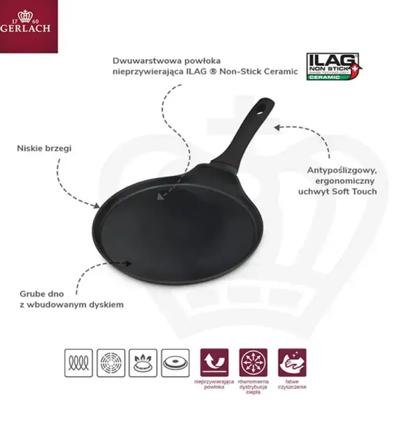 GERLACH HARMONY CLASSIC Patelnia naleśnikowa Ø26 cm z powłoką ceramiczną ILAG / indukcja