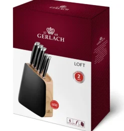GERLACH LOFT Komplet 5 noży w bloku + nożyce do drobiu + deska dębowa