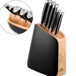 GERLACH LOFT Komplet 5 noży w bloku + ostrzałka 3w1 + deska dębowa